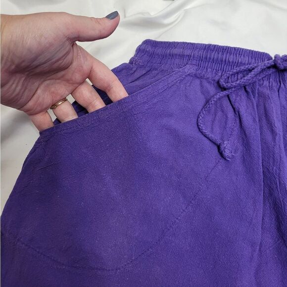 VINTAGE 90s purple baggy pull‎ on drawstring wide leg bermuda shorts M - Picture 6 of 11